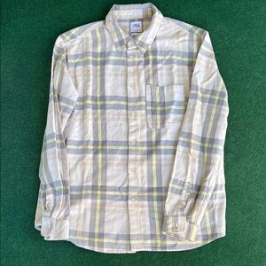 Zara Men's Casual Plaid Shirt - Cream, Gray, and Yellow